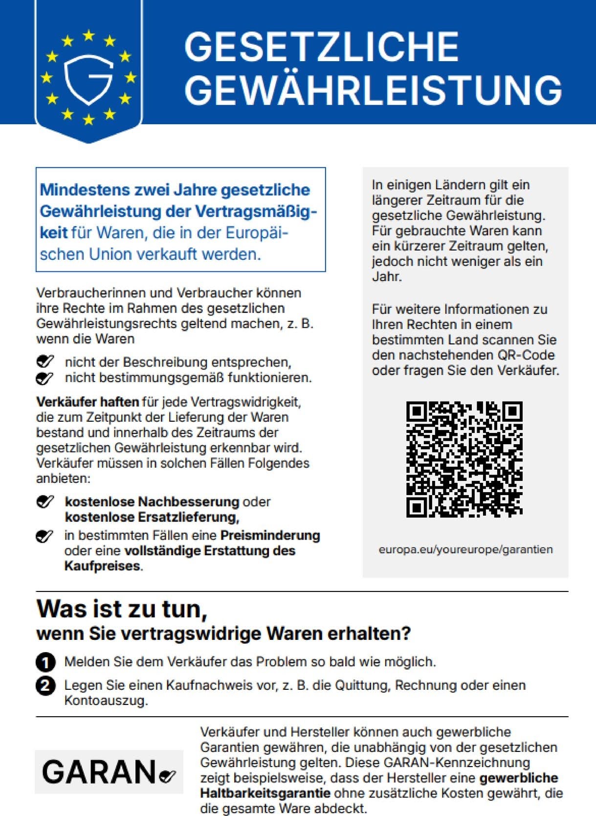 EU Verordnung zum Gewährleistungslabel