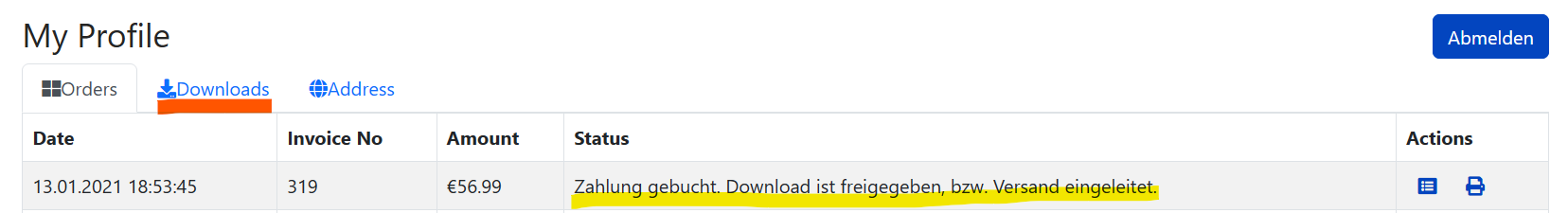 DownloadBereich in Ihrem Profil